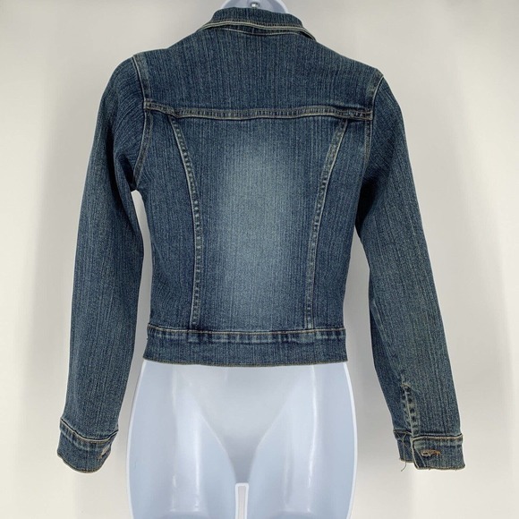Vintage 90s Y2K Solid Jeans USA Denim Jean Cropped Jacket Sz M Made In USA - Picture 4 of 9